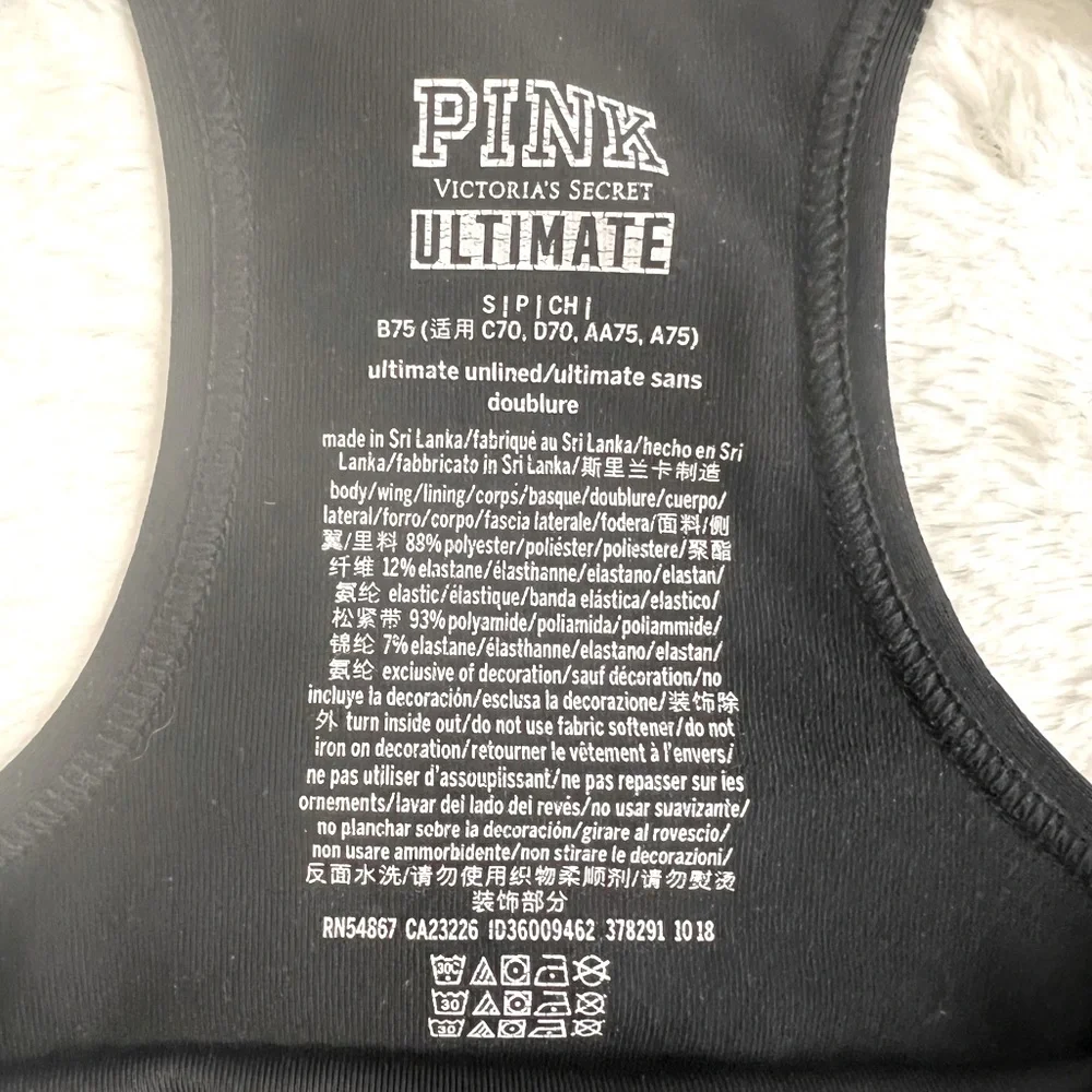 Victoria’s Secret PINK Ultimate Logo Unlined Black Yellow White Sports Bra S/P - Picture 3 of 5